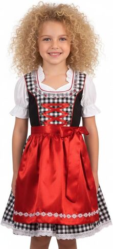German Dress for Girls Bavarian Dirndl Oktoberfest Children Dress Carnival Halloween Size 2T,4T,6,8,10,12,14 in Kuwait