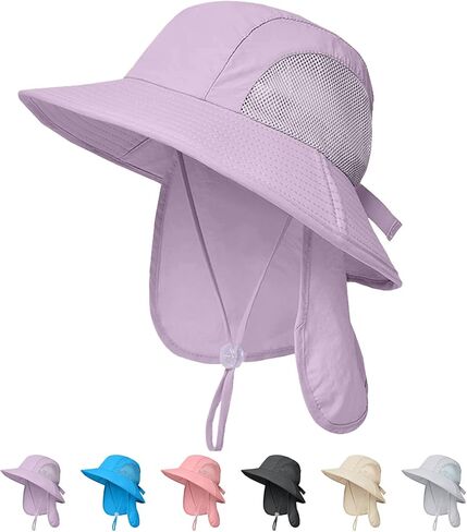 Kids Sun Hats with Neck Flap Boys Girls Wide Brim UPF 50+ UV Protection Children Bucket Hat Safari Hat 2-7years in Kuwait