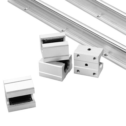 SBR12 400mm Linear Slide Shaft, 12mm Linear Shaft with 4Pcs SBR12UU Bearing Block, Carbon Steel for CNC Routers Mills Lathes, Industrial Grade in Kuwait