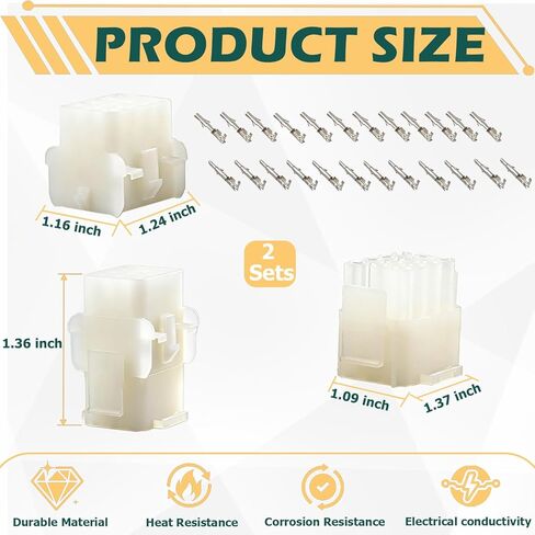 موصلات سلكية ذات 12 سنًا - مجموعتان متطابقتان - موصلات 14-20 AWG ذات 12 سنًا - متوافقة مع مجموعات موصلات موليكس، مقاومة للتآكل، سهلة التركيب in Kuwait