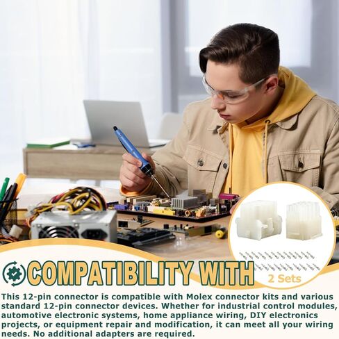 موصلات سلكية ذات 12 سنًا - مجموعتان متطابقتان - موصلات 14-20 AWG ذات 12 سنًا - متوافقة مع مجموعات موصلات موليكس، مقاومة للتآكل، سهلة التركيب in Kuwait