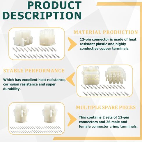 موصلات سلكية ذات 12 سنًا - مجموعتان متطابقتان - موصلات 14-20 AWG ذات 12 سنًا - متوافقة مع مجموعات موصلات موليكس، مقاومة للتآكل، سهلة التركيب in Kuwait