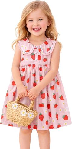 HILEELANG Little Girls Peter Pan Collar Dress Easter Spring Summer Cotton Sleeveless Sundress in Kuwait
