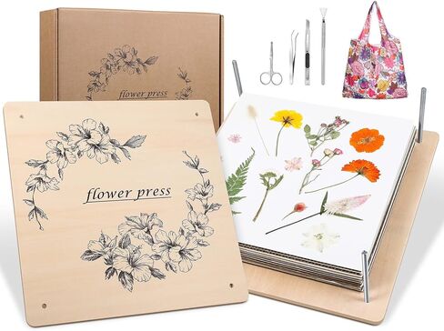 MUYIBENMU Flower Press Kit, 11.8" x 11.8" 10 Layers Extra Large Wooden Flower Pressing Kit with Storage Bag and Zipper Pouch, DIY Pressed Flower Plant Preservation Kit (Garland) in Saudi Arabia