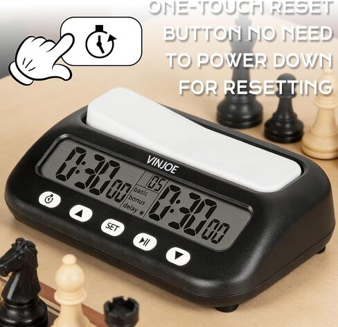 Vinjoe Chess Clock Digital Timer Timer Professional لألعاب الطاولة ، وموقت لعبة الشطرنج الرقمية المحمولة مع ميزات أساسية ومكافأة وتأخير ووقت إيجابي أفضل الهدايا لعيد الميلاد (الأزرق) in Kuwait