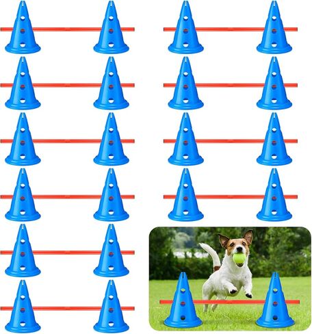 10 Sets Dog Agility Hurdle Cone Set 20 Pcs Exercise Cones with 10 Pcs Rods Adjustable Obstacle Portable Agility Training Equipment Canine Pole(Orange and Yellow) in Kuwait