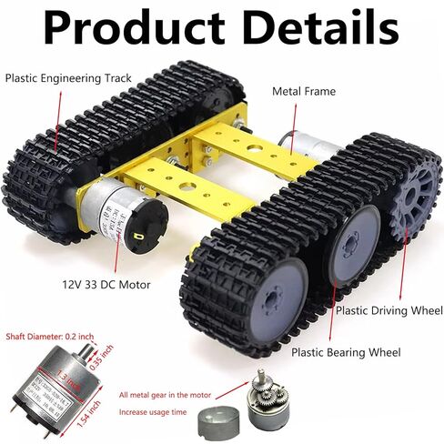 MiniTP100 Robot Tank Car Chassis Starter Kits for Arduino RaspberryPie MicroBit DIY STEAM Education Science Teaching Experiment, Premium Smart Metal Tracked Robotic Chassis Control Platform (Gold) in Kuwait