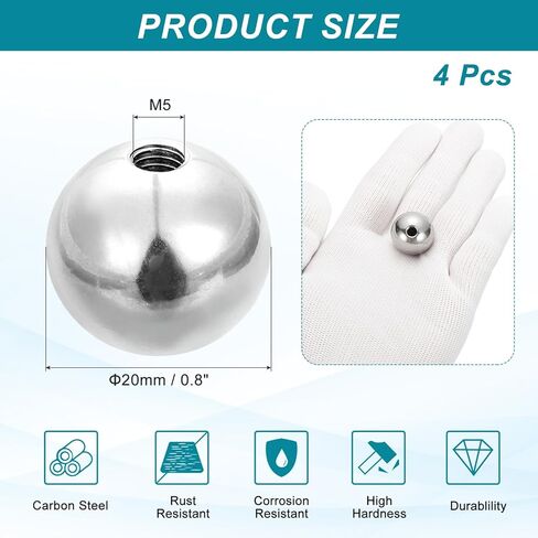 PATIKIL 4Pcs 20mm Ball Nuts Knob, M5 UNC Female Threaded Steel Swivel Ball Joint Adapter Converter for Super Clamp Camera Hot Shoe Mount Light Tripod Phone Holder, Silver in Saudi Arabia