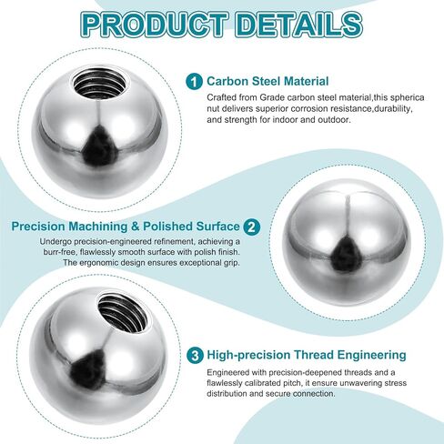 PATIKIL 4Pcs 20mm Ball Nuts Knob, M5 UNC Female Threaded Steel Swivel Ball Joint Adapter Converter for Super Clamp Camera Hot Shoe Mount Light Tripod Phone Holder, Silver in Saudi Arabia