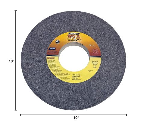 عجلة طحن مستقيمة مزججة من النوع T-1 بقطر 10 بوصة من Norton، أربور 3 بوصة، سمك 3/4 بوصة، صلابة I، 46 حبيبة، هيكل حبوب 32A in Kuwait