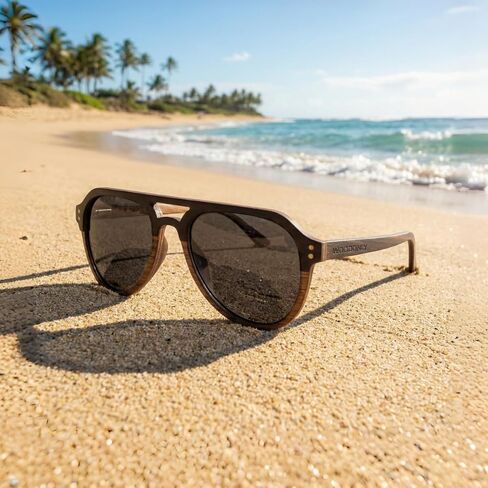 Aviator Wood Polarized Sunglasses - Cool Style Wooden Sun Glasses with Bamboo Case for Men and Women Perfect Gifts in Kuwait