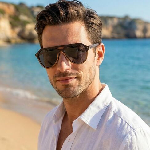 Aviator Wood Polarized Sunglasses - Cool Style Wooden Sun Glasses with Bamboo Case for Men and Women Perfect Gifts in Kuwait