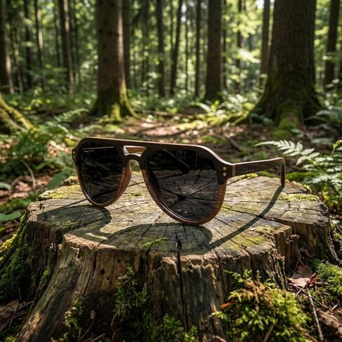 Aviator Wood Polarized Sunglasses - Cool Style Wooden Sun Glasses with Bamboo Case for Men and Women Perfect Gifts in Kuwait