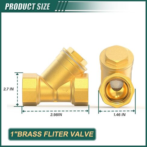 1PCS 1" Female Brass Y Shaped Strainer Filter Valve, Pipe Fittings Adaptor Connector, for Fuel/Air/Liquid/Oil/Gas in Kuwait