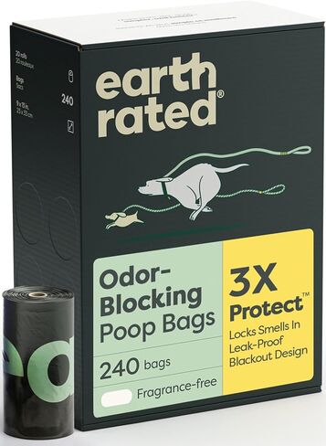 Earth Rated Odor-Blocking Dog Poop Bags with 3X Protect, Guaranteed to Block Smells & Leak-Proof Performance, Conceals Smell & Mess, Unscented, 108 Count in Kuwait