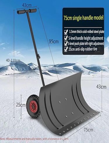 ELEFOCUS Adjustable Snow Pusher Shovel with Wheels - Dual-Handle Design for Snow Removal on Driveways, Patios Walkways(Single-Handle) in Saudi Arabia