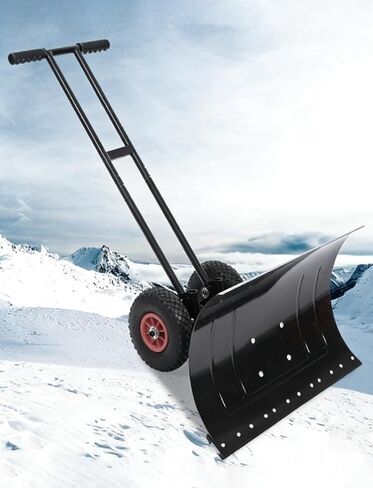 مجرفة الثلج ذات العجلات من ELEFOCUS مع شفرة فولاذية كربونية قابلة للتعديل - للممرات والممرات والحدائق وأكوام الرمل (75 × 43 سم / 29 × 17 بوصة) in Kuwait