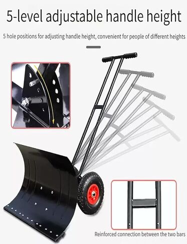 ELEFOCUS Steel Snow Pusher with Wheels, Adjustable Handle and 5-Angle Blade for Efficient Snow Clearing on Driveways(Dual-Handle) in Saudi Arabia