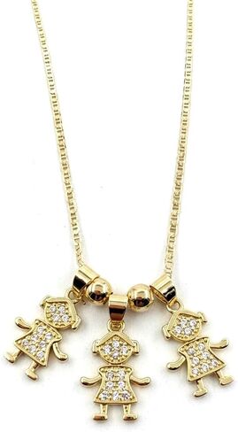 SIFRIMANIA Personalized Child Charm 17.2 inches Anchor Chain Customizable Mother, Wife, Sister, Aunt, Grandmother Gift Necklace (2 Girls +1 Boy) in Kuwait