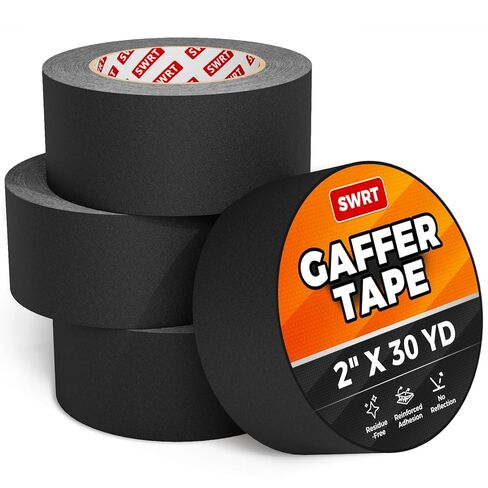 شريط SWRT Gaffers، شريط Gaffer من الدرجة الصناعية 11 مل، 2 بوصة × 30 ياردة، 4 عبوات، التصاق معزز، إزالة أي بقايا بسهولة، لمسة نهائية احترافية غير لامعة بدون انعكاس، أسود، 120 ياردة إجمالاً in Saudi Arabia