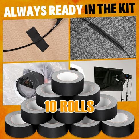 شريط جافرز 10 عبوات، شريط جاف أسود 2 بوصة × 30 ياردة (11 مل)، درجة احترافية، لمسة نهائية غير لامعة غير عاكسة، تثبيت قوي، سهل التمزق، شريط أرضي خالٍ من البقايا للأسلاك الكهربائية - إجمالي 300 ياردة in Kuwait