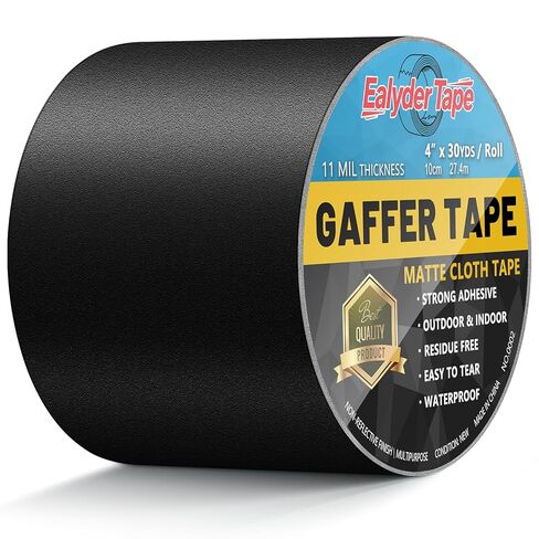 شريط أسود Gaffers مقاس 10.16 سم × 30 ياردة - عالي التحمل، مقاوم للماء، لا يترك بقايا، غير عاكس، شريط مسرح Gaffers سهل التمزق - متعدد الأغراض in Saudi Arabia
