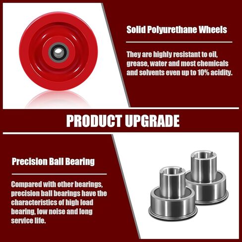 عجلات شديدة التحمل مقاس 5 × 1.5 بوصة، عجلة من البولي يوريثين الصلبة باللون الأحمر، محمل كروي دقيق، عجلات صناعية لمعالجة الأغذية والمستشفيات والمختبرات - سعة 2800 رطل (2 فرامل و2 صلبة) in Kuwait