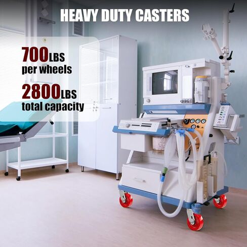 عجلات شديدة التحمل مقاس 5 × 1.5 بوصة، عجلة من البولي يوريثين الصلبة باللون الأحمر، محمل كروي دقيق، عجلات صناعية لمعالجة الأغذية والمستشفيات والمختبرات - سعة 2800 رطل (2 فرامل و2 صلبة) in Kuwait