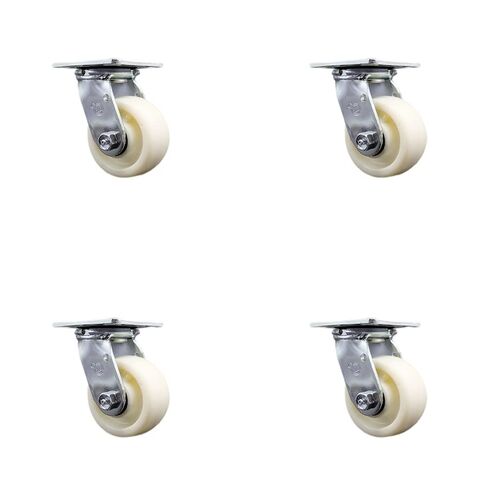 Heavy Duty Swivel Caster Set of 4 with 4 Inch Nylon Wheels and Ball Bearings - Includes 4 Swivel - 3,200 lbs. Total Capacity - Service Caster Brand in Saudi Arabia