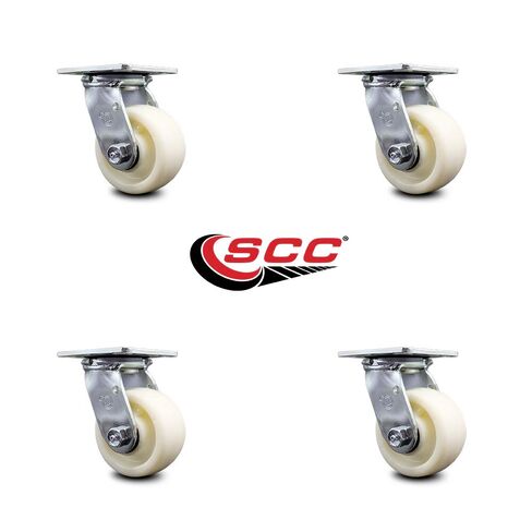 Heavy Duty Swivel Caster Set of 4 with 4 Inch Nylon Wheels and Ball Bearings - Includes 4 Swivel - 3,200 lbs. Total Capacity - Service Caster Brand in Saudi Arabia