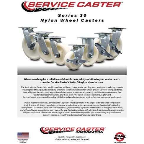 Heavy Duty Swivel Caster Set of 4 with 4 Inch Nylon Wheels and Ball Bearings - Includes 4 Swivel - 3,200 lbs. Total Capacity - Service Caster Brand in Saudi Arabia