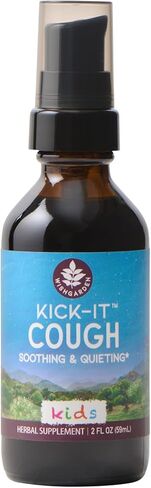 WishGarden Herbs Kick-It Cough for Kids, Herbal Cough Suppressant & Expectorant with Wild Cherry Bark, Soothes Sore Throats, Eases Mucus, Natural Kids Cough Syrup, Dye-Free & Sugar-Free, 2oz in Saudi Arabia