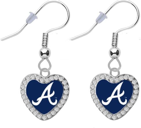 Braves ""A"" Crystal Heart Earrings, Blue, White in Kuwait