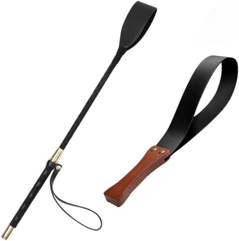 مجموعة سوط الحصان MORECP2-Pack - 18 بوصة مزدوجة الصفع و19 بوصة - مقبض خشبي مضاد للانزلاق من جلد البولي يوريثان - سوط الحصان الأسود MP03 in Kuwait