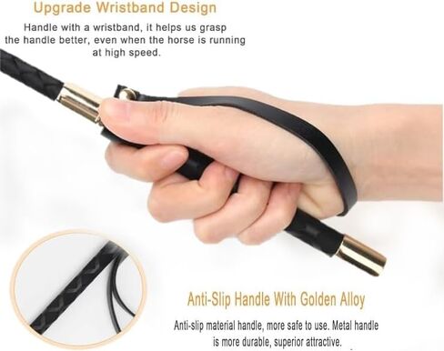 مجموعة سوط الحصان MORECP2-Pack - 18 بوصة مزدوجة الصفع و19 بوصة - مقبض خشبي مضاد للانزلاق من جلد البولي يوريثان - سوط الحصان الأسود MP03 in Kuwait
