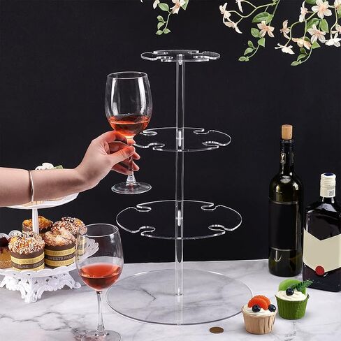 UNICRAFTALE Acrylic Champagne Tower Stand Round Cocktail Tree Rack with 12 Slots 3-Tier Drink Holder Wine Glass Display Champagne Flute Stand for Weddings Parties Christmas Decor in Saudi Arabia