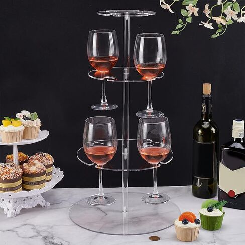 UNICRAFTALE Acrylic Champagne Tower Stand Round Cocktail Tree Rack with 12 Slots 3-Tier Drink Holder Wine Glass Display Champagne Flute Stand for Weddings Parties Christmas Decor in Saudi Arabia