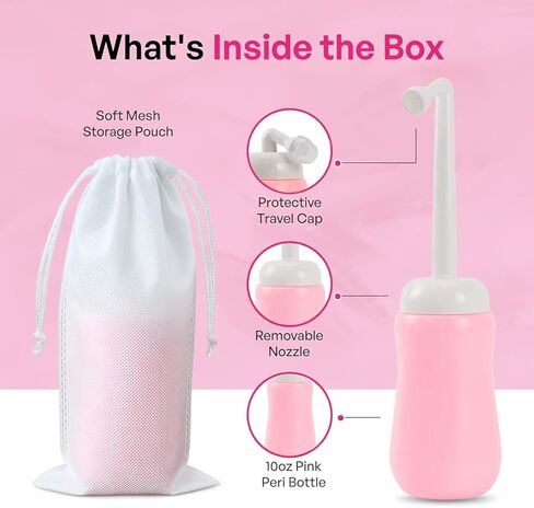 Portable Bidet Bottle for Women - Personal Upside Down Peri Bottle for Feminine Hygiene, Postpartum & Period Care with Angled Sprayer & Storage Bag - Perfect for Travel & New Moms (10 oz) in Kuwait