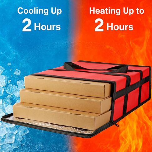Bodaon Pizza Bags for Delivery 16" x 16" x 6" – Compact Pizza Bag Holds Up to 3 Boxes, Foldable Thermal Carrier Cooler for Delivery Drivers in Kuwait