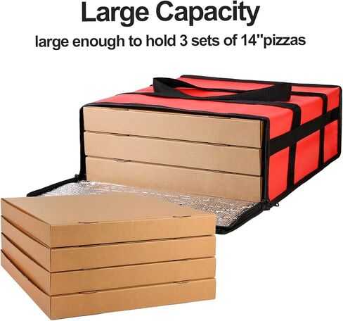 Bodaon Pizza Bags for Delivery 16" x 16" x 6" – Compact Pizza Bag Holds Up to 3 Boxes, Foldable Thermal Carrier Cooler for Delivery Drivers in Kuwait