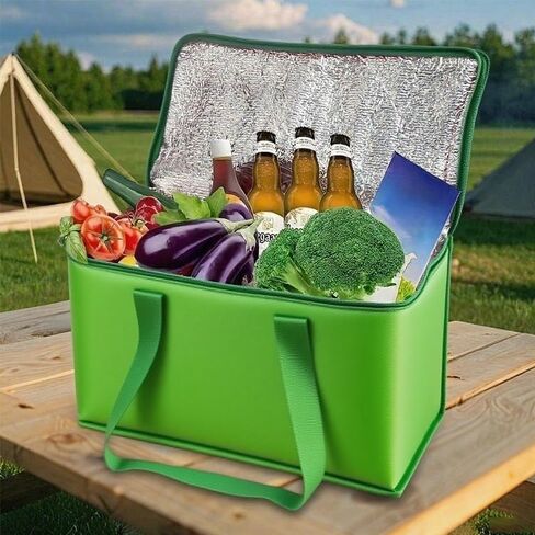 1PC Reusable Non-woven Fabric Handheld Insulated Bag Large Capacity Foldable Zipper Insulated Pizza Delivery Bag (Black,28 * 14 * 17cm) in Saudi Arabia