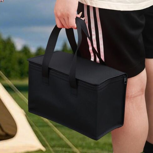 1PC Reusable Non-woven Fabric Handheld Insulated Bag Large Capacity Foldable Zipper Insulated Pizza Delivery Bag (Black,28 * 14 * 17cm) in Saudi Arabia