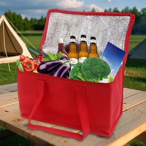 1PC Reusable Non-woven Fabric Handheld Insulated Bag Large Capacity Foldable Zipper Insulated Pizza Delivery Bag (Black,28 * 14 * 17cm) in Saudi Arabia