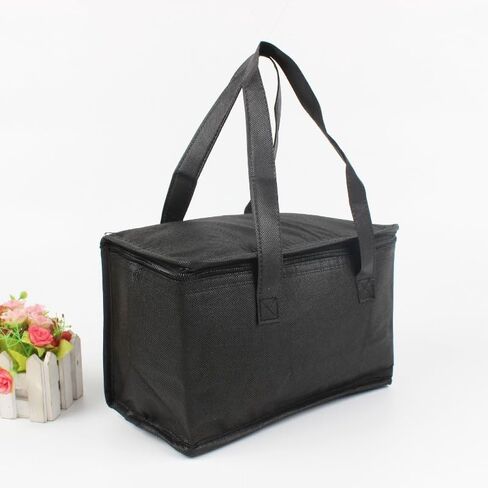 1PC Reusable Non-woven Fabric Handheld Insulated Bag Large Capacity Foldable Zipper Insulated Pizza Delivery Bag (Black,28 * 14 * 17cm) in Saudi Arabia