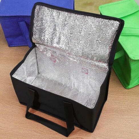 1PC Reusable Non-woven Fabric Handheld Insulated Bag Large Capacity Foldable Zipper Insulated Pizza Delivery Bag (Black,28 * 14 * 17cm) in Saudi Arabia