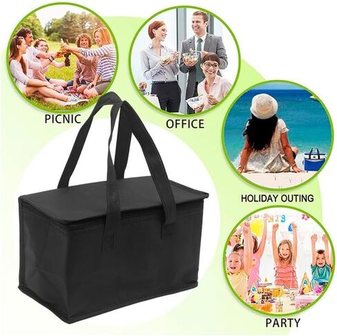 1PC Reusable Non-woven Fabric Handheld Insulated Bag Large Capacity Foldable Zipper Insulated Pizza Delivery Bag (Black,28 * 14 * 17cm) in Saudi Arabia