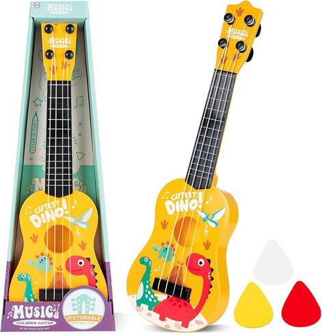 Mini Guitar 17 Inch Kids Toy Guitar Classical Mini Toddler Ukulele 4 Strings Guitar Party Favor Kids Musical Instruments Educational Toys for Beginner (Dinosaur) in Kuwait
