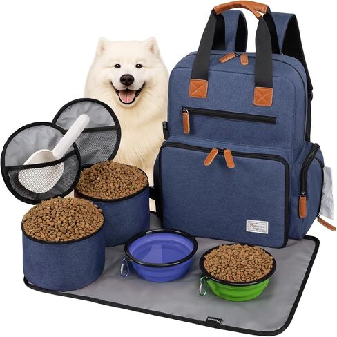 Modoker Dog Travel Bag, Airline Approved Backpack for Pet Accessories Organizer, Tote Weekend Bag with 2 Dog Food Storage Containers, 2 Collapsible Dog Bowls, 1 Pet Mat, Black in Kuwait