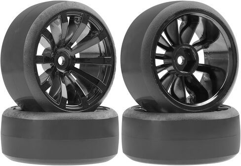 ShareGoo RC 1/10 Drift Tires W/Plastic Wheel Rims 12mm Hex Compatible with HSP Tamiya Kyosho RedCat Traxxas Sakura WLtoys 3Racing 1/10 RC On-Road Racing Touring Car (Black) in Kuwait