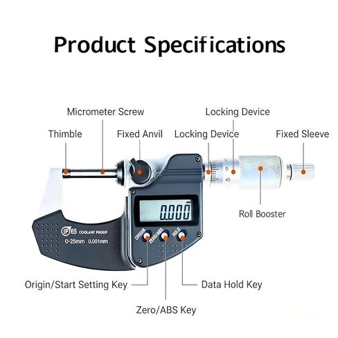 Micrometer for MITU.Toyo 293-340-30, 0-1 Range, 293-340 Outside Micrometer, 0-1 Range, 0.00005"/0.001mm Resolution, IP65, No Output, with Ratchet in Kuwait